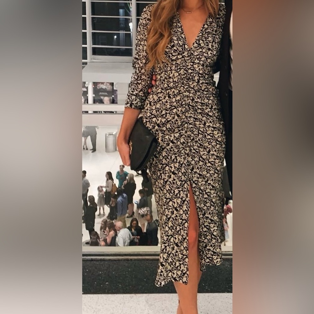 Topshop Black and Cream Floral Long Sleeve Dress